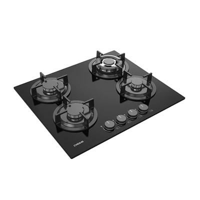 Encimera de gas de 4 quemadores con tapa de cristal